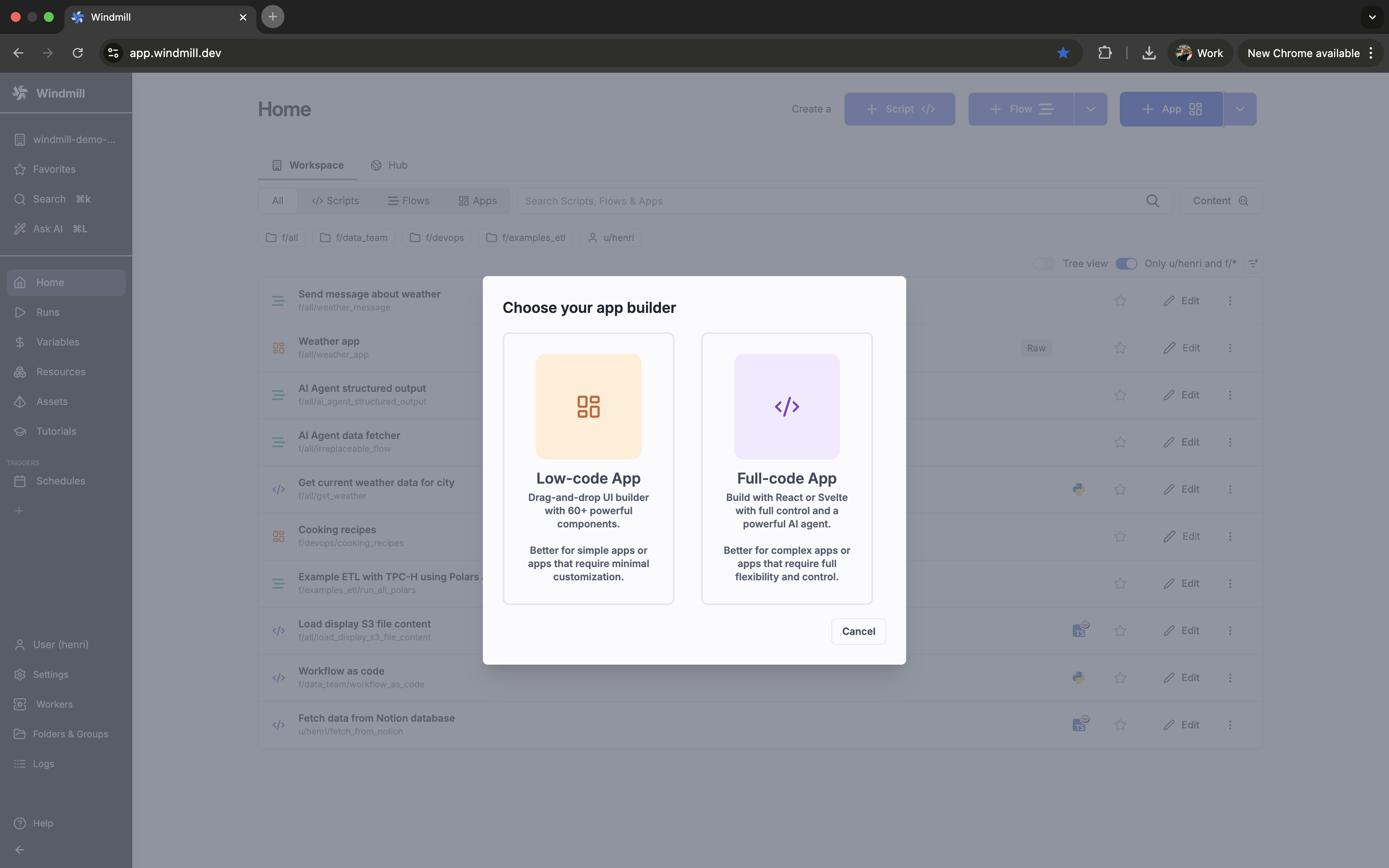 Choose app builder