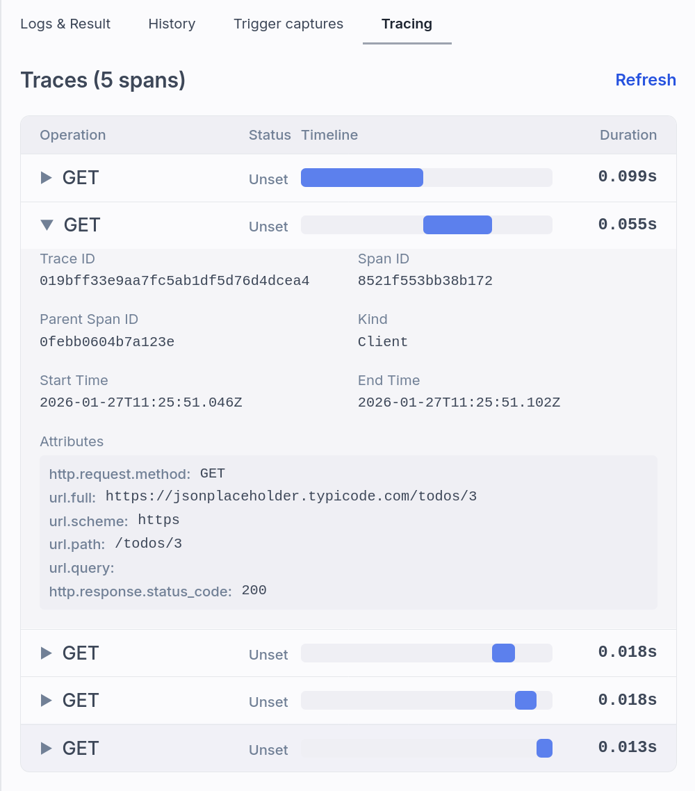 HTTP traces tab