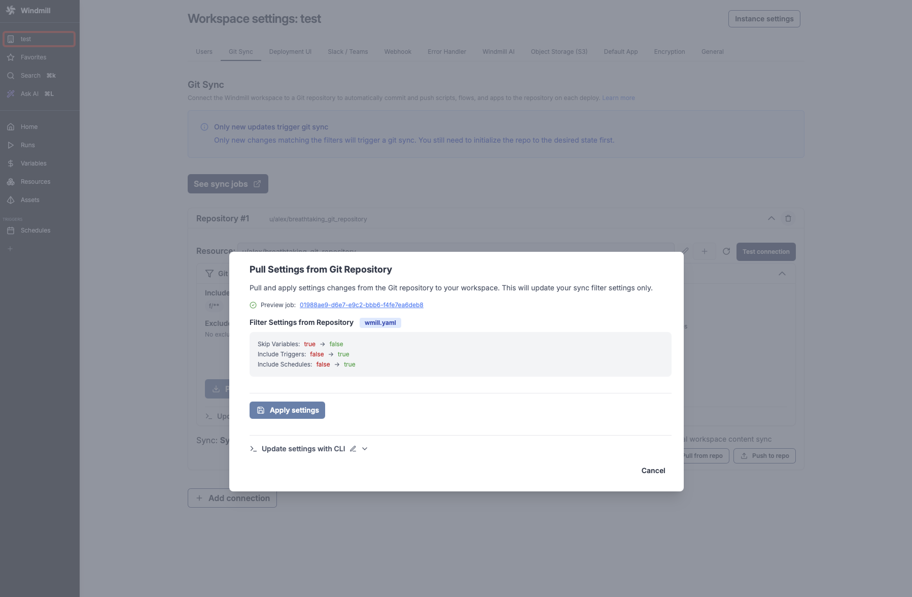 Git sync Settings